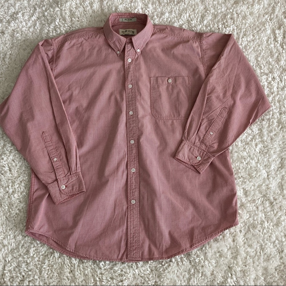 Orvis men’s red check gingham button-down shirt